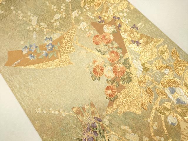 平和屋着物●六通柄袋帯 唐織 短冊紋様 引箔錦 金銀糸 正絹 逸品 CAAJ0555eg