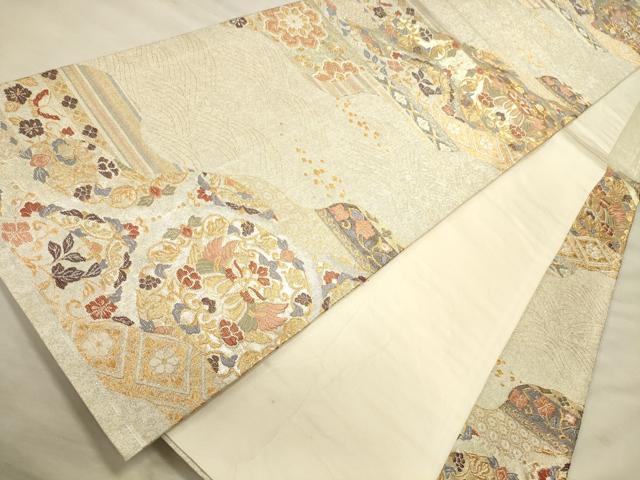 平和屋着物●六通柄袋帯 唐織 流水向かい鳥花文 金銀糸 正絹 逸品 CAAJ0927eg