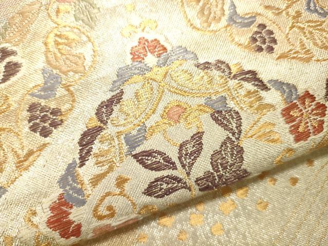 平和屋着物●六通柄袋帯 唐織 流水向かい鳥花文 金銀糸 正絹 逸品 CAAJ0927eg