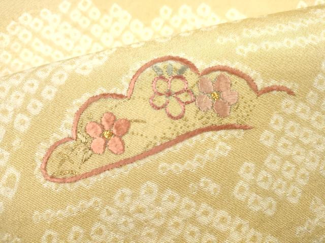 平和屋着物●太鼓柄袋帯 絞り 刺繍 松葉草花文 金彩 正絹 逸品 CAAJ1218eg