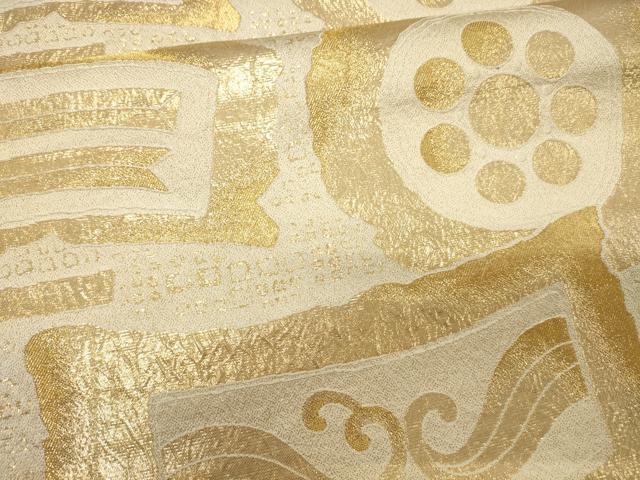 平和屋着物●六通柄袋帯 花絵皿文 金糸 正絹 逸品 CAAJ1516eg