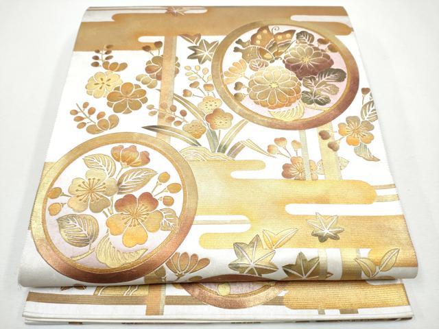 平和屋着物●六通太鼓柄袋帯 花蝶丸文 金彩 逸品 CAAJ2070hy