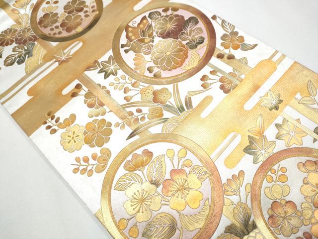 平和屋着物●六通太鼓柄袋帯 花蝶丸文 金彩 逸品 CAAJ2070hy