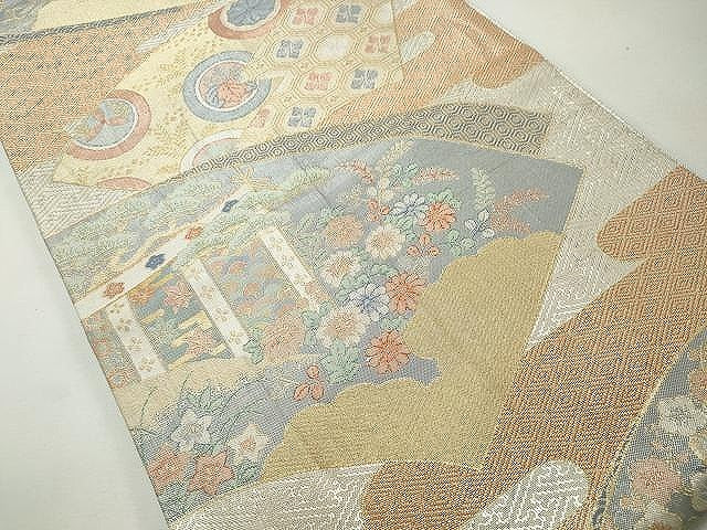 平和屋着物◎佐賀錦 六通柄袋帯 地紙重ね吉祥花文 金銀糸 正絹 逸品 CAAJ4901yk