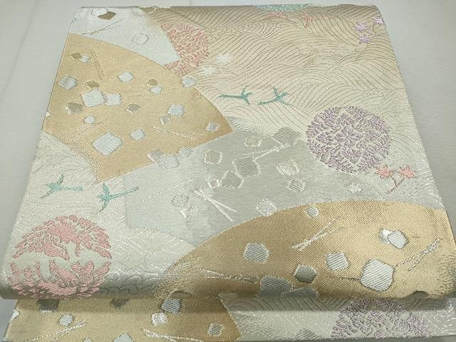 平和屋着物◎六通柄袋帯 地紙重ね立波飛鳥文 金銀糸 正絹 逸品 CAAJ5028yk