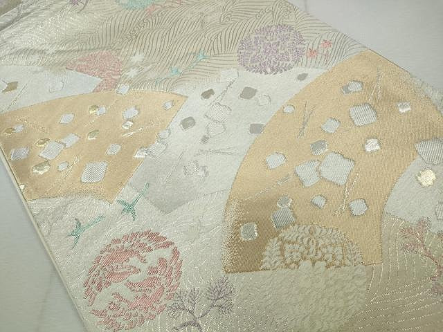 平和屋着物◎六通柄袋帯 地紙重ね立波飛鳥文 金銀糸 正絹 逸品 CAAJ5028yk