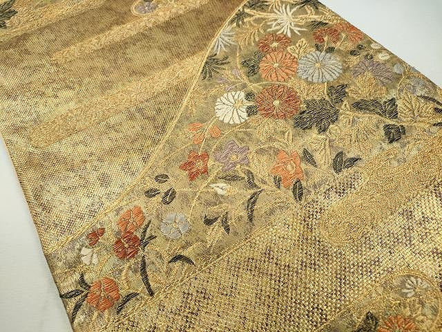 平和屋着物◎六通柄袋帯 枝花文 金糸 正絹 逸品 CAAJ5048yk