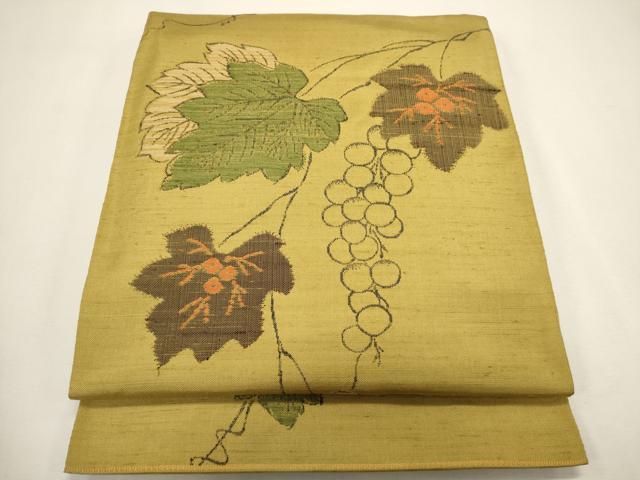 平和屋着物●六通柄本袋帯 紬地 葡萄蔦の葉文 正絹 逸品 CAAJ6098ak