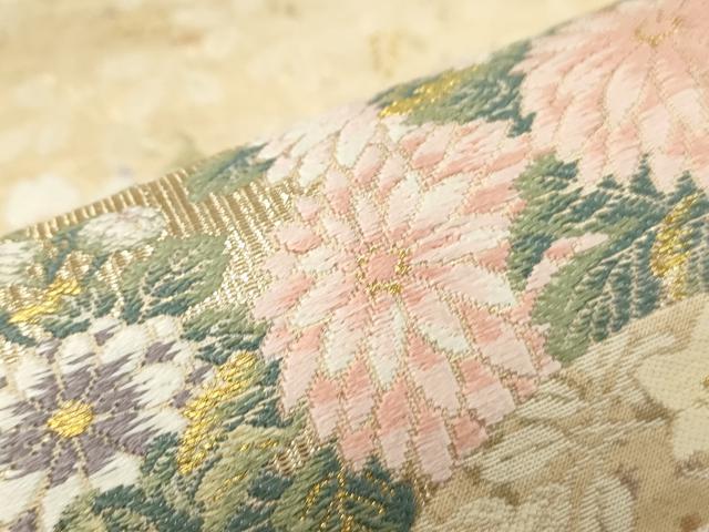 平和屋着物●六通柄袋帯 唐織 地紙短冊草花文 金銀糸 正絹 逸品 CAAJ9462th