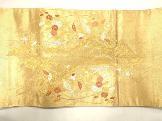 平和屋着物◎六通太鼓柄袋帯 流水草花文 金銀糸 正絹 逸品 CAAJ9870oy
