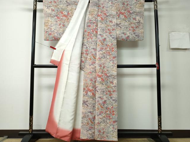 平和屋着物■上質な小紋 草花鳥文 金彩 鬼しぼ縮緬 正絹 逸品 CAAK1219vf