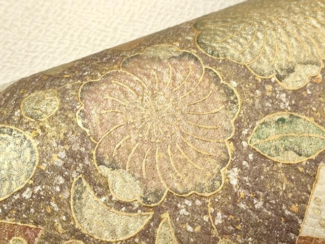 平和屋着物■太鼓柄袋帯 花鳥文 銀通し地 正絹 逸品 CAAK9112th