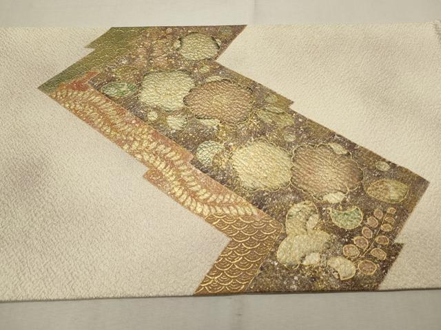 平和屋着物■太鼓柄袋帯 花鳥文 銀通し地 正絹 逸品 CAAK9112th