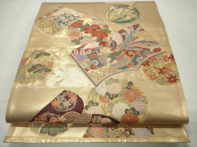 平和屋着物■六通柄袋帯 冊子鳳凰花丸文 正絹 逸品 CAAL0143ng
