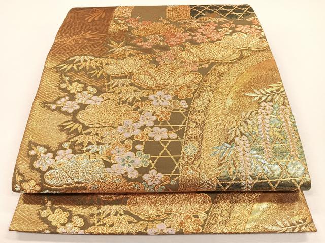 平和屋着物◎六通柄袋帯 籠目吉祥文 金糸 正絹 逸品 CAAL2406ua 平和屋着物◎六通柄袋帯 籠目吉祥文 金糸 正絹 逸品 CAAL2406ua