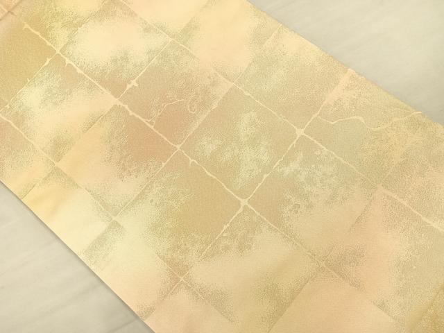 平和屋着物◎全通柄袋帯 市松霞文 ワンポイント 菊 銀糸 正絹 逸品 CAAL2442ua