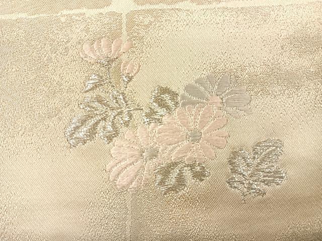 平和屋着物◎全通柄袋帯 市松霞文 ワンポイント 菊 銀糸 正絹 逸品 CAAL2442ua