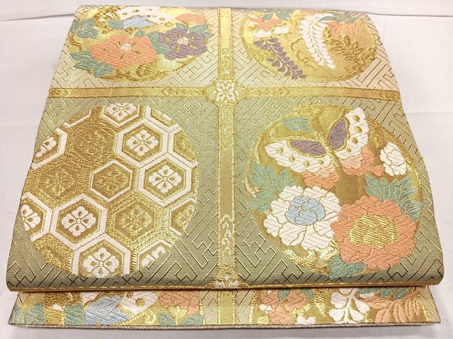 平和屋着物◎佐賀錦 六通柄袋帯 花蝶文 金糸 正絹 逸品 CAAL2466ua