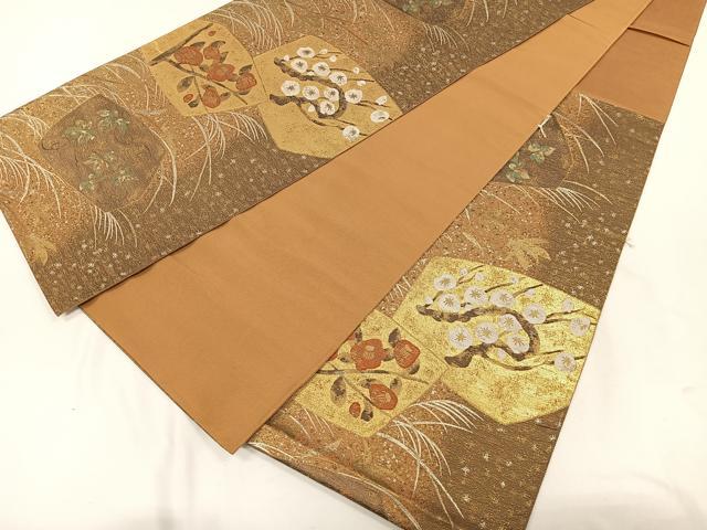 平和屋着物◎六通柄袋帯 織弓司 枝花文 金銀彩 引箔 正絹 逸品 CAAL2493ua