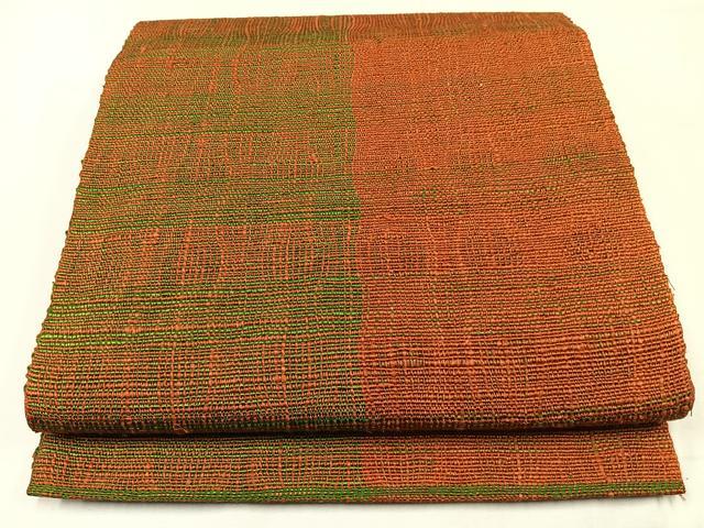 平和屋-こころ店■極上　奄美花織大島紬　両面全通柄袋帯　泥染め　藍　横段　証紙付き　正絹　逸品　未使用　4kk10096 平和屋本店□極上 伝統工芸品 伊那紬 手織り 全通柄袋帯 霞文 金糸