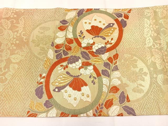 平和屋着物◎六通柄袋帯 空売り 花蝶丸文 金糸 正絹 逸品 CAAL2651ua