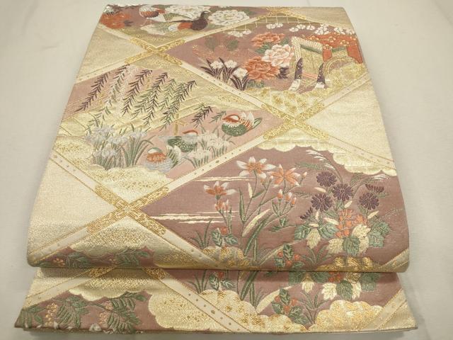 平和屋着物■六通柄袋帯 唐織 天井孔雀草花文 金銀糸 正絹 逸品 CAAL3037in