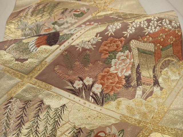 平和屋着物■六通柄袋帯 唐織 天井孔雀草花文 金銀糸 正絹 逸品 CAAL3037in