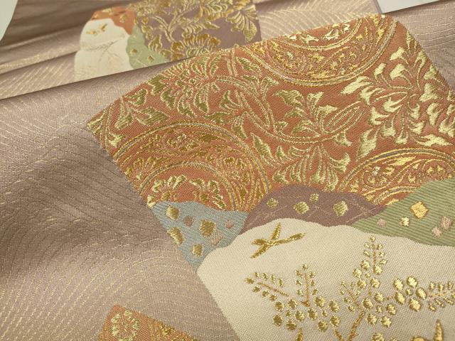 平和屋着物■六通柄袋帯 色紙花鳥文 金糸 正絹 逸品 CAAL3048in