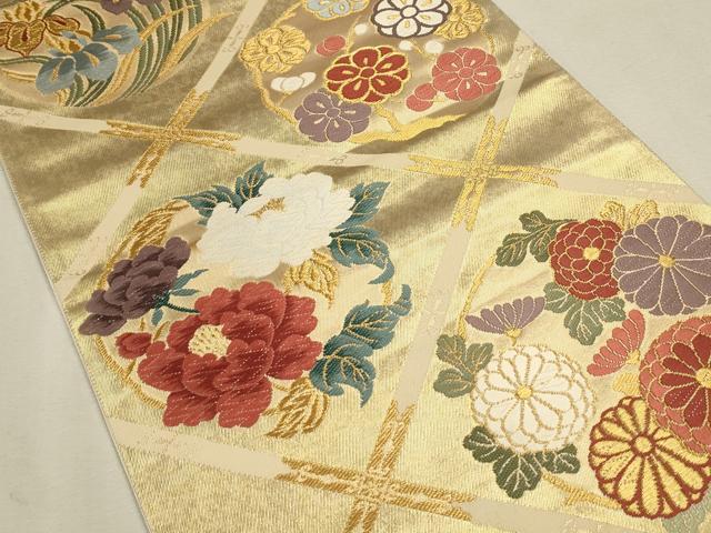 平和屋着物●六通柄袋帯 唐織 天井草花文 金糸 正絹 逸品 CAAL4951th