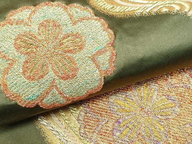 平和屋着物■六通柄袋帯 流水花文 金銀糸 正絹 逸品 CAAL5245fb