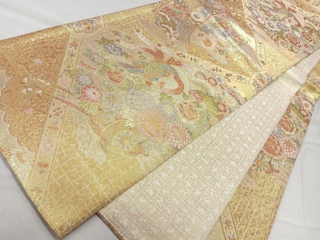 平和屋着物◎六通柄袋帯 鳳凰花車文 金糸 正絹 逸品 CAAll5633kb