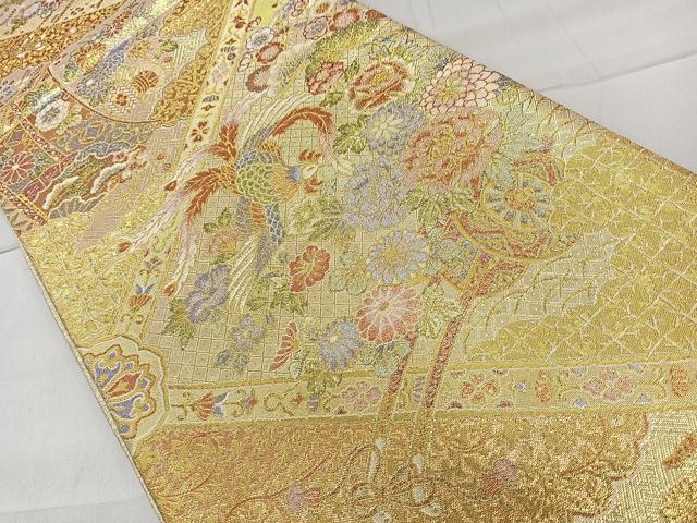 平和屋着物◎六通柄袋帯 鳳凰花車文 金糸 正絹 逸品 CAAll5633kb