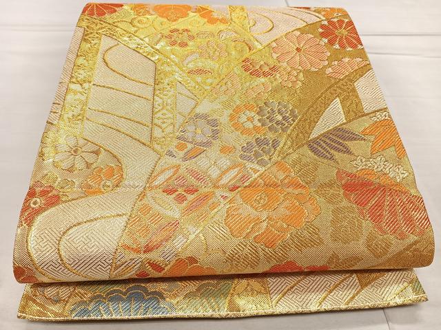 平和屋着物◎佐賀錦 六通柄袋帯 渡り橋花文 金糸 正絹 逸品 CAAL5700kb