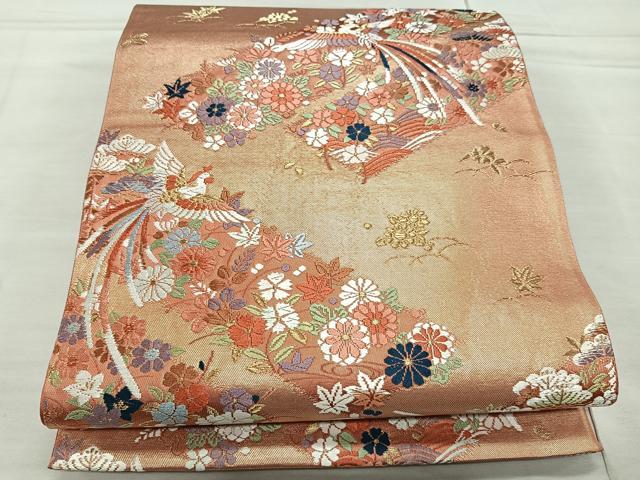 平和屋着物◎六通柄袋帯 唐織 鳳凰草花文 金糸 正絹 逸品 CAAL5704kb