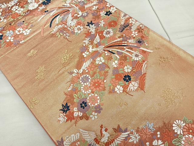 平和屋着物◎六通柄袋帯 唐織 鳳凰草花文 金糸 正絹 逸品 CAAL5704kb