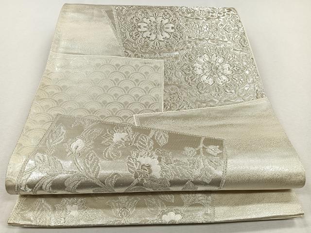 平和屋着物◎六通柄袋帯 色紙重ね正倉院花文 銀糸 正絹 逸品 CAAL5713kb