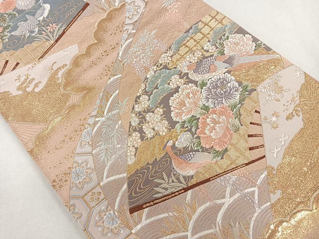 平和屋着物◎六通柄袋帯 唐織 地紙花鳥文 金糸 正絹 逸品 CAAL5726kb