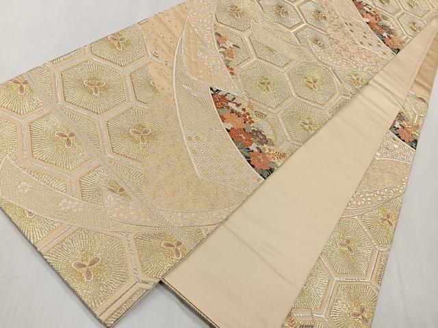 平和屋着物◎六通柄袋帯 熨斗亀甲花文 金銀糸 正絹 逸品 CAAL5744kb