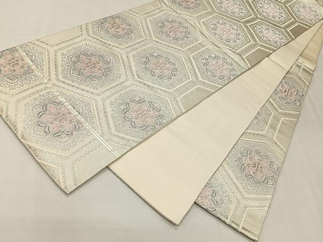 平和屋着物◎六通柄袋帯 正倉院亀甲花文 銀糸 正絹 逸品 CAAL5902kb