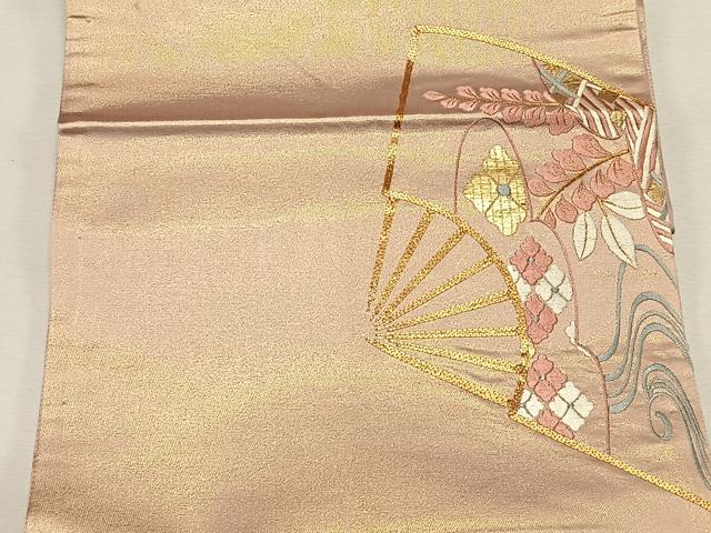平和屋着物◎太鼓柄袋帯 駒刺繍 扇面吉祥花文 金糸 引箔 正絹 逸品 CAAL5917kb
