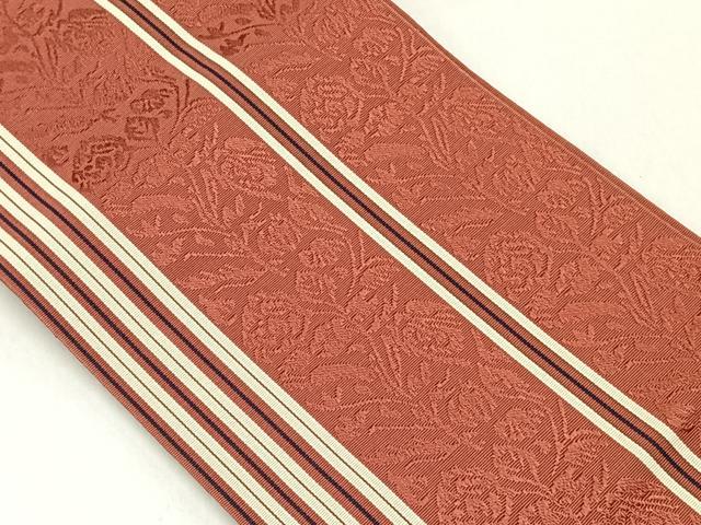 平和屋着物◎本場筑前博多織 半幅帯 草花文 正絹 逸品 CAAL5978kb