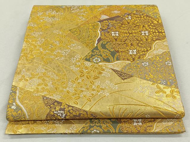 平和屋着物◎六通柄袋帯 色紙重ね草花文 金糸 正絹 逸品 CAAL6452qv