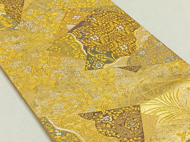 平和屋着物◎六通柄袋帯 色紙重ね草花文 金糸 正絹 逸品 CAAL6452qv