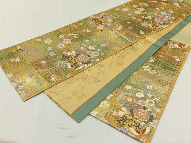 平和屋着物◎六通柄袋帯 唐織 花車舞蝶文 金糸 正絹 逸品 CAAL6464qv