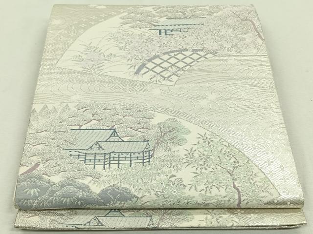 平和屋着物◎六通柄袋帯 地紙風景草花文 銀糸 正絹 逸品 CAAL6496qv