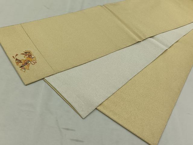 平和屋着物◎全通柄袋帯 ワンポイント 束ね熨斗花文 金糸 正絹 逸品 CAAL6520qv