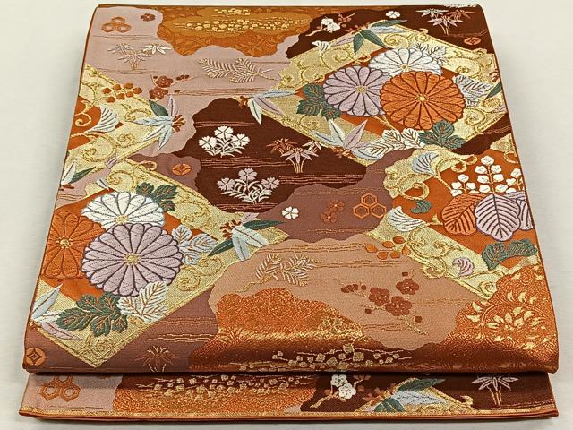 平和屋着物◎六通柄袋帯 草花文 金糸 正絹 逸品 CAAL6555qv