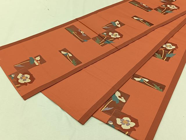 平和屋着物◎六通柄袋帯 色紙重ね枝花文 金糸 正絹 逸品 CAAL6631qv