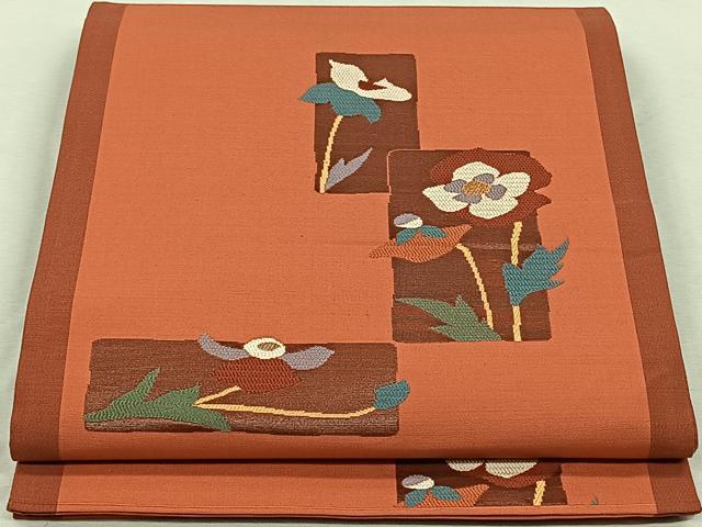平和屋着物◎六通柄袋帯 色紙重ね枝花文 金糸 正絹 逸品 CAAL6631qv