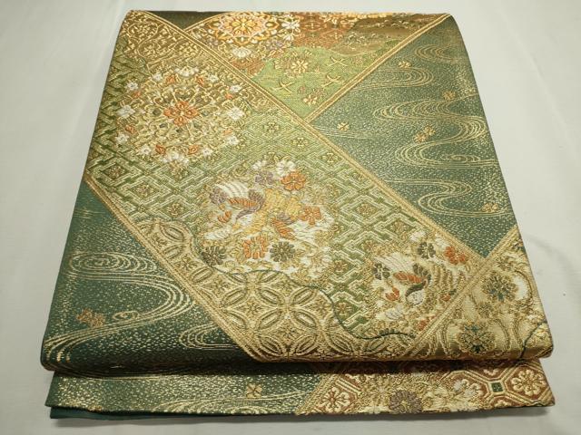 平和屋2□六通柄袋帯 金華山織 鴛鴦花文 金糸 逸品